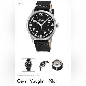 Like new Gevril Vaughn Pilot watch in black.